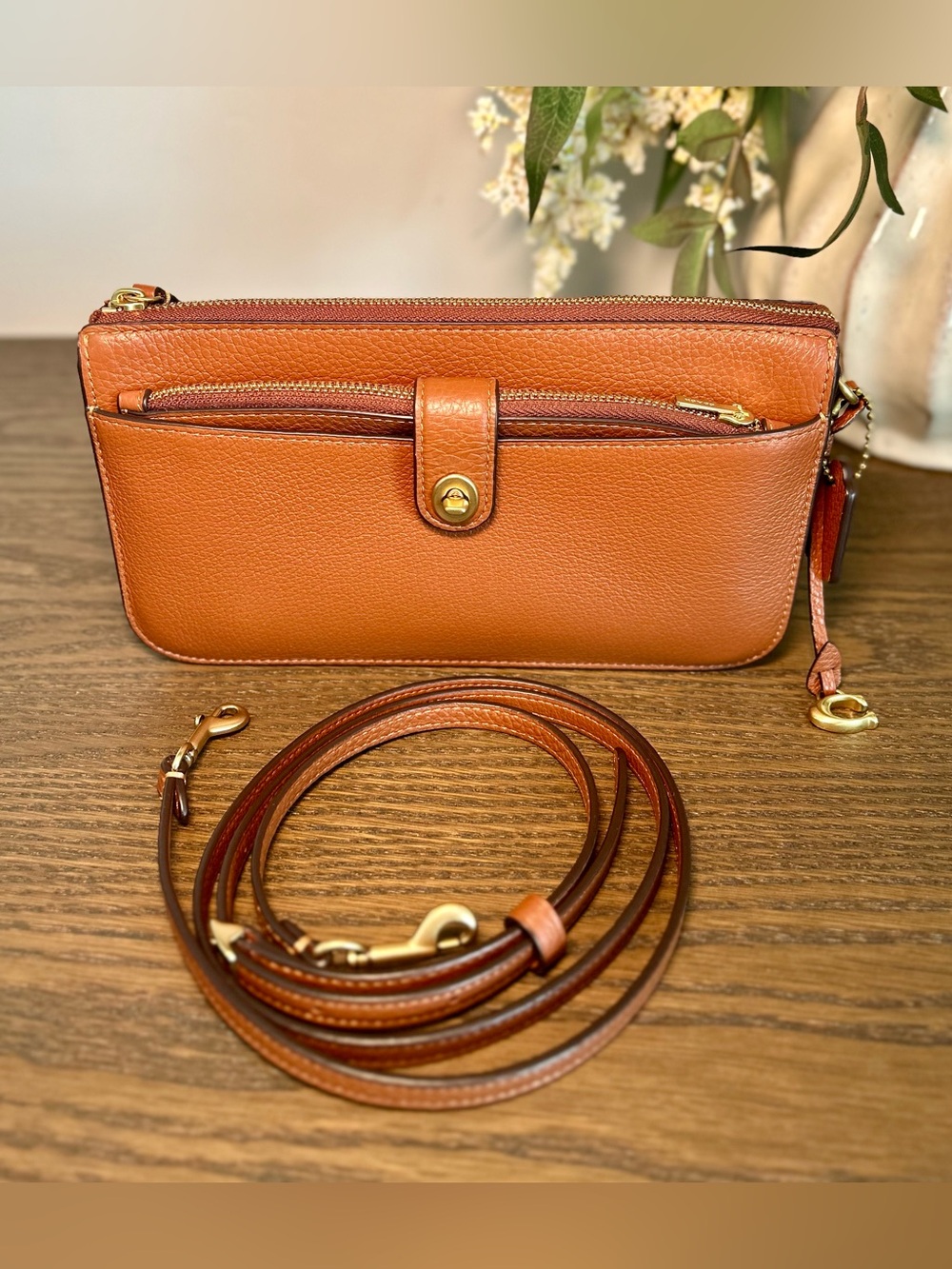 Coach Bella Small Crossbody Saddle Pebbled Leather w/ Card Case